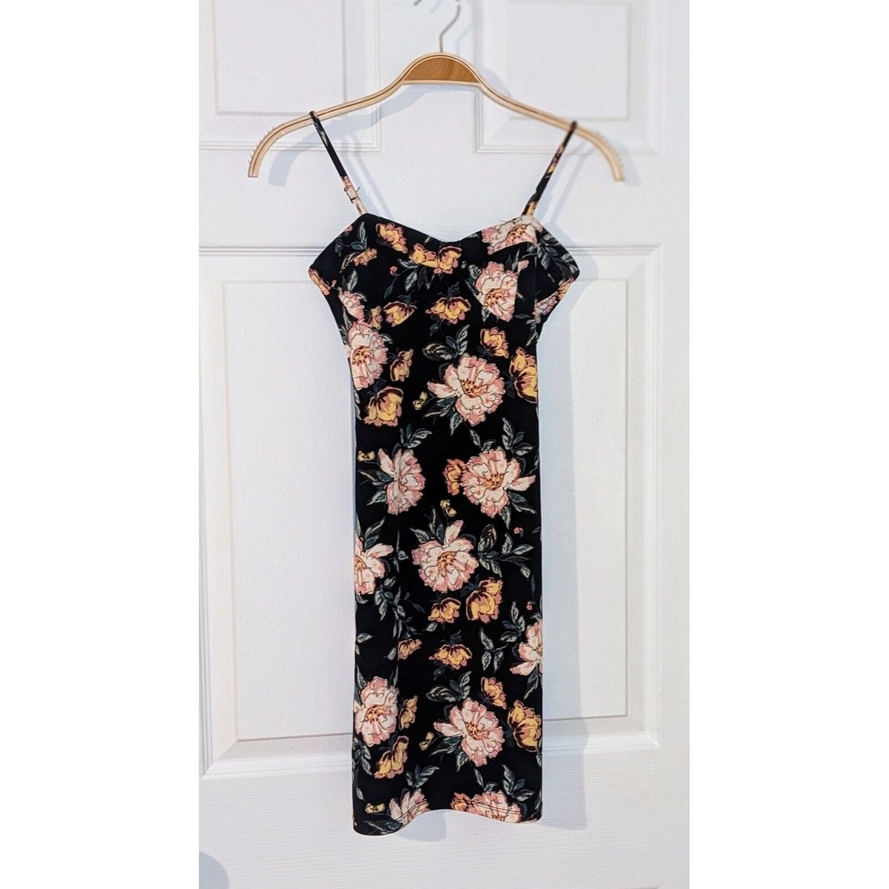 Ambiance Floral Print Bodycon Dress Sleeveless Mini‎ Dress Black Size S NWOT